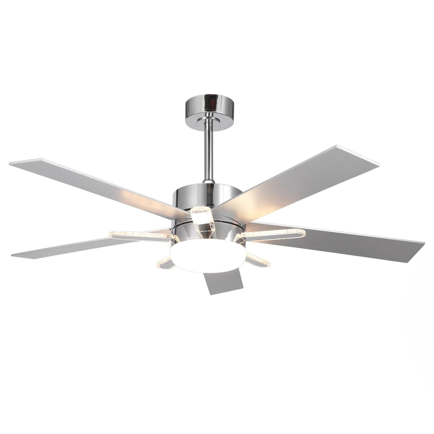 52 Inch Double-sided Blades Modern Downrod Mount Ceiling Fan with Main/Side LED Light