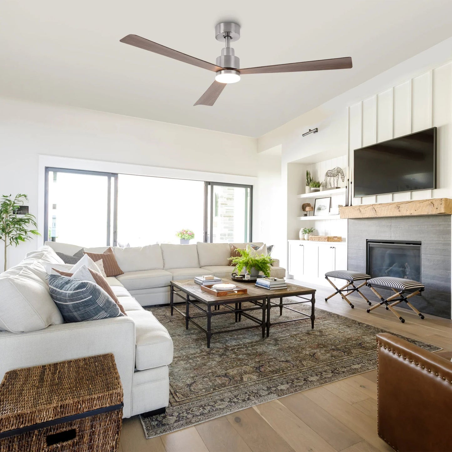 52 Inch Dinah Modern Downrod Mount Ceiling Fan with Remote Control and LED Light