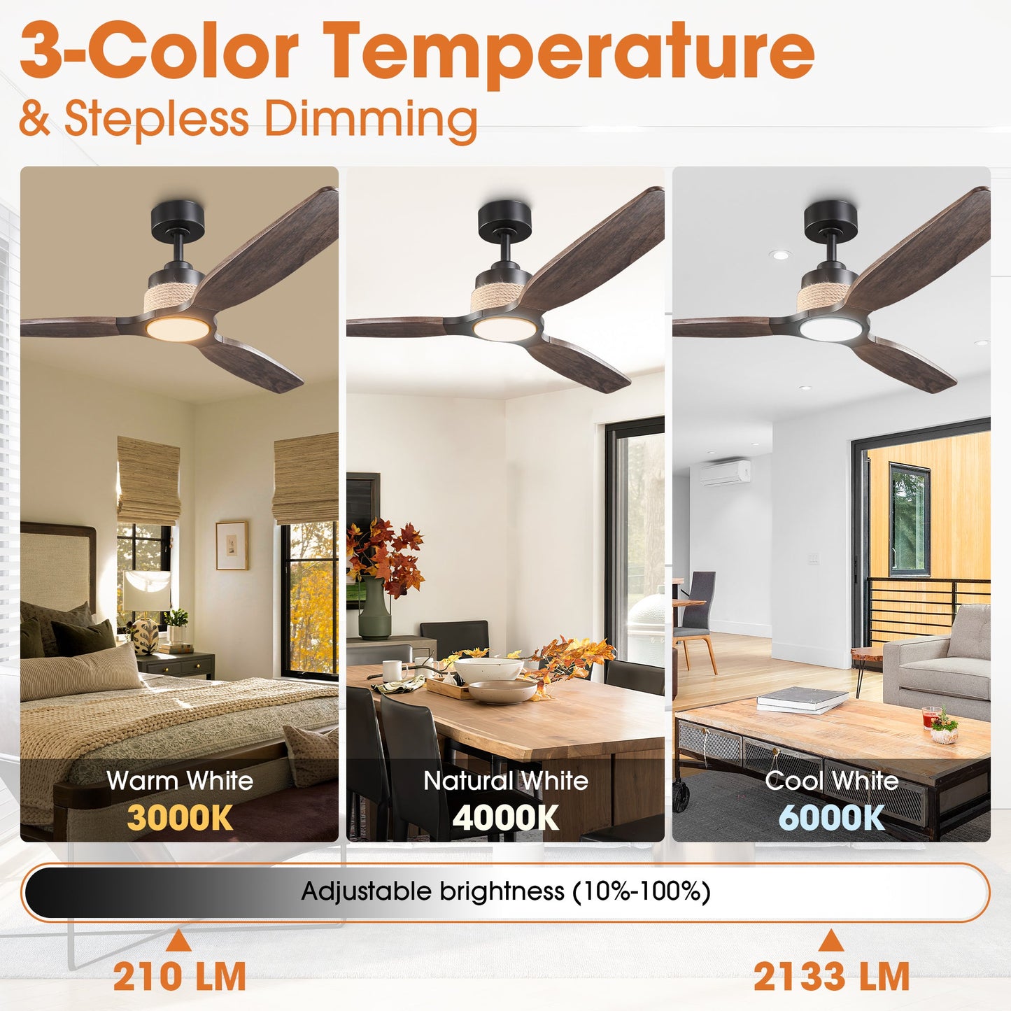 56 Inch Louise Downrod Mount LED Wood Blades Ceiling Fan with Remote Control