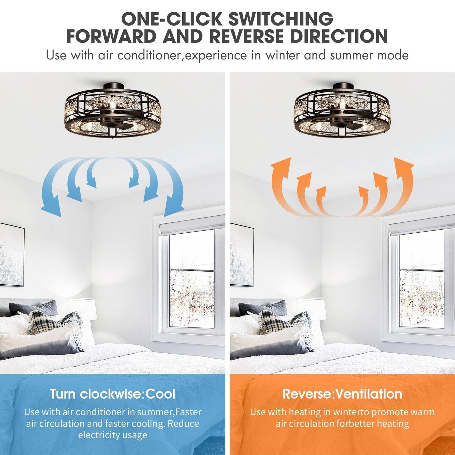 27" Wright Modern DC Motor Downrod Mount Reversible Crystal Ceiling Fan with Lighting and Remote Control