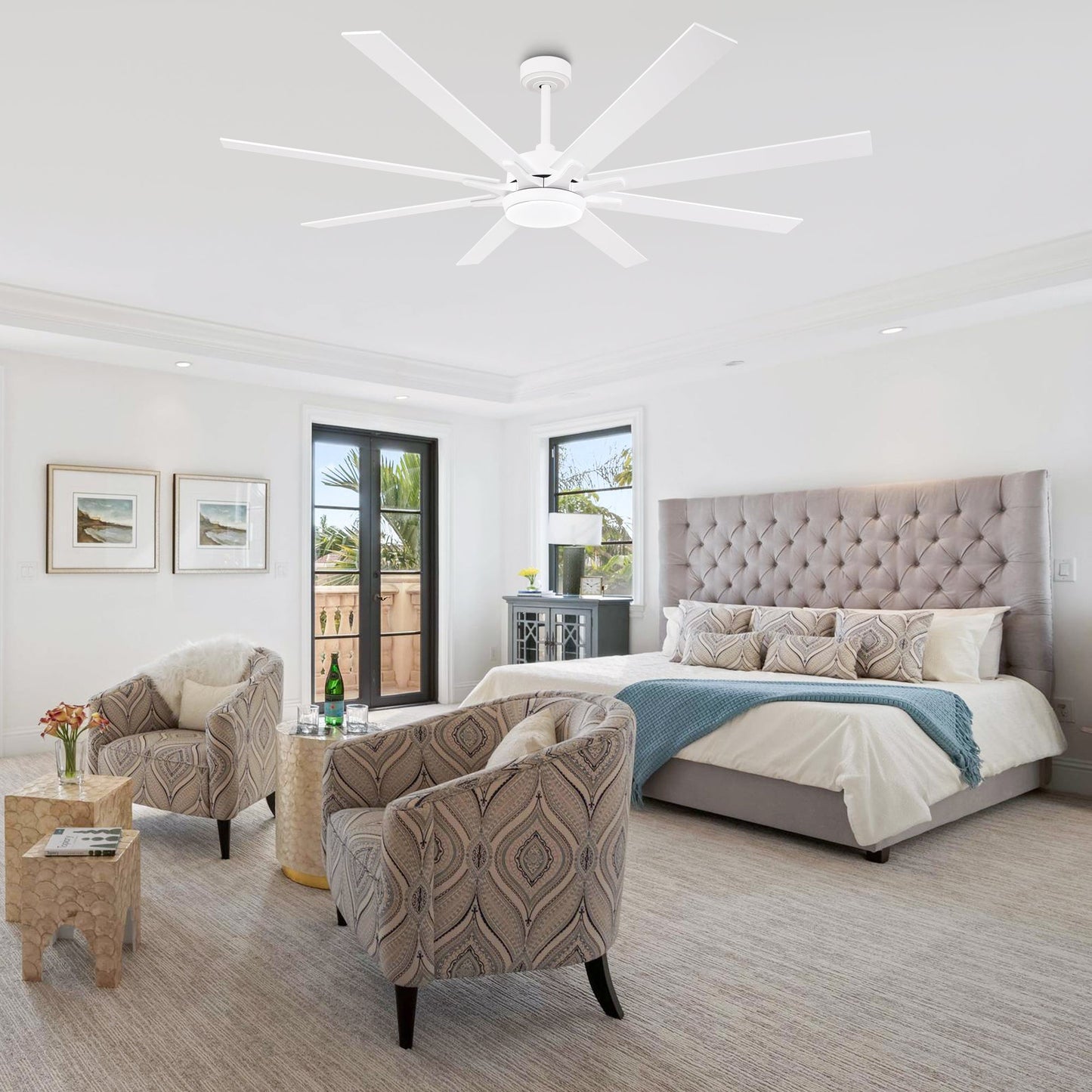 65 Inch Teresa Modern Double-sided Blades Ceiling Fan with Remote Control and LED Light