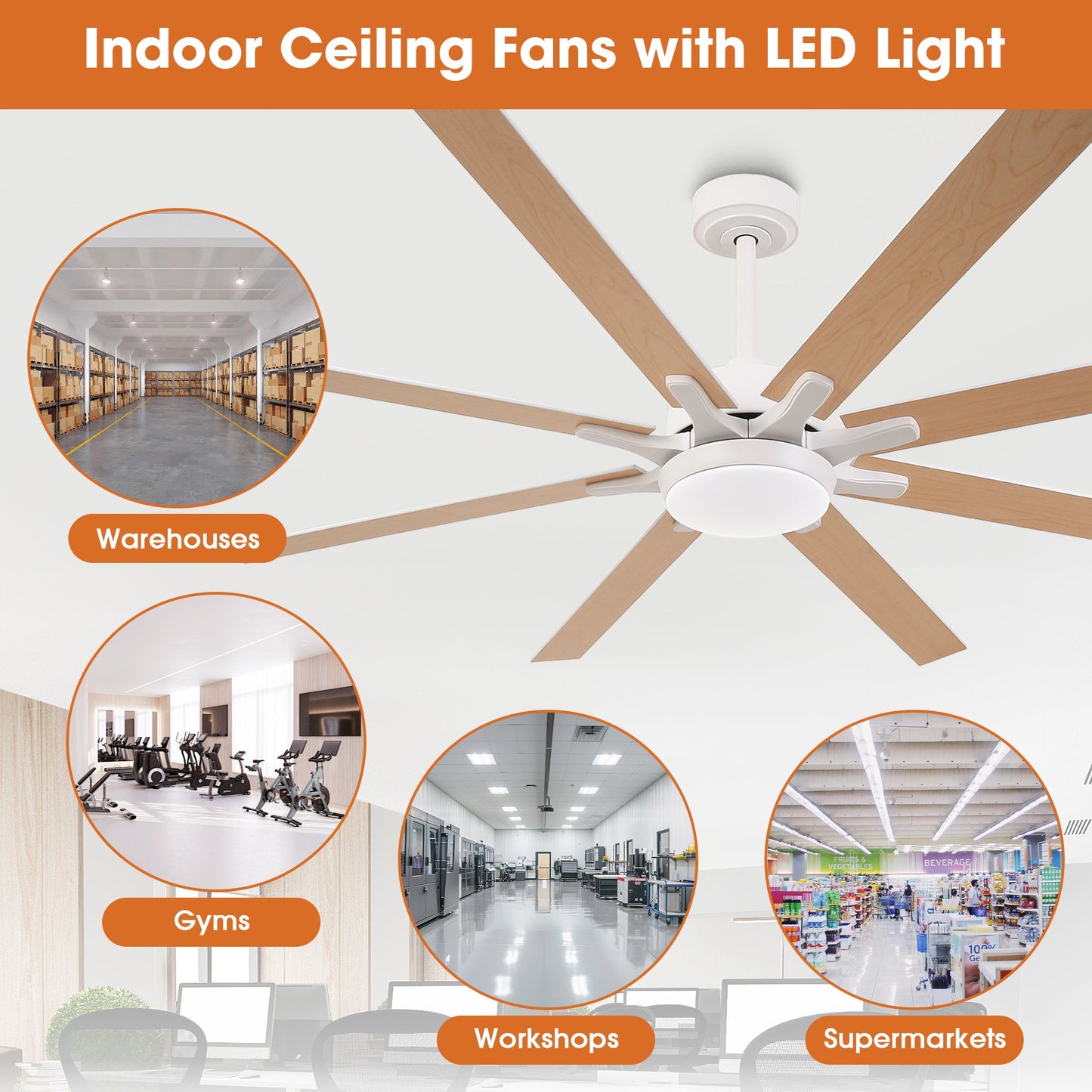 65 Inch Teresa Modern Double-sided Blades Ceiling Fan with Remote Control and LED Light