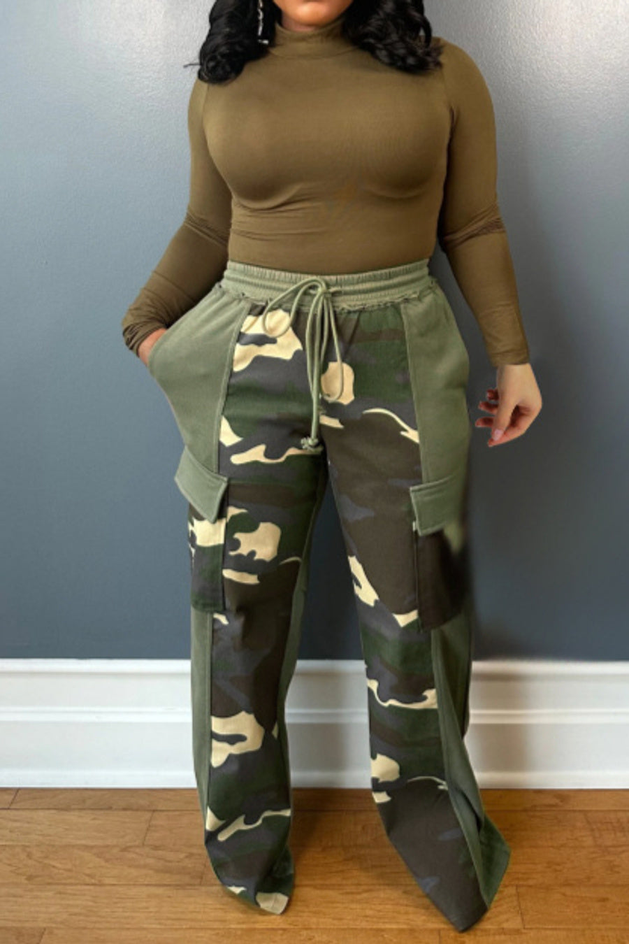 Casual non-stretch drawstring contrast color pants