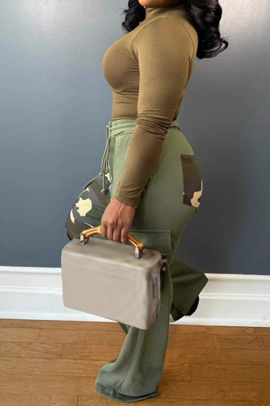 Casual non-stretch drawstring contrast color pants