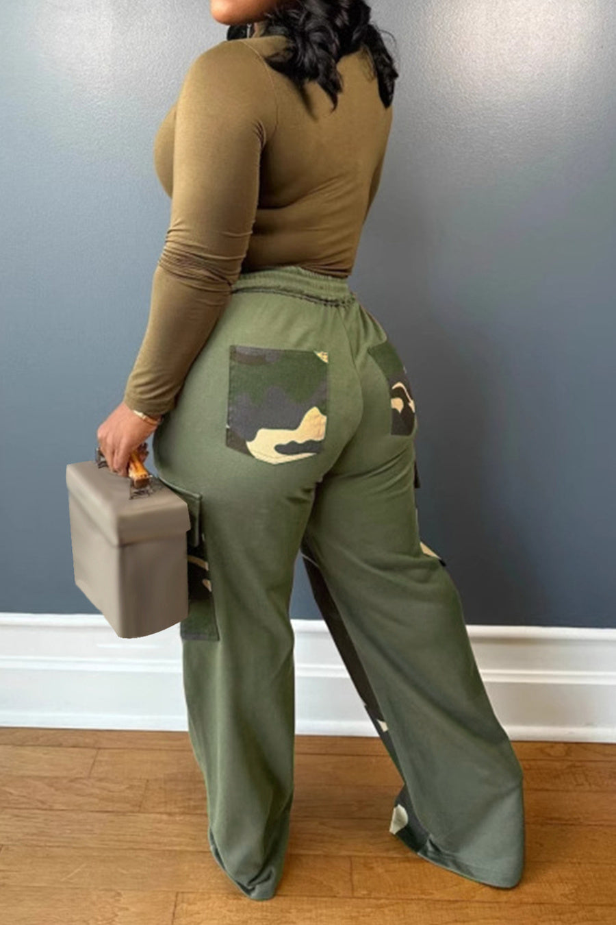 Casual non-stretch drawstring contrast color pants