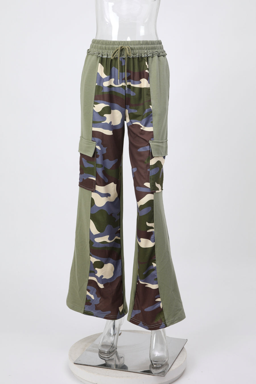 Casual non-stretch drawstring contrast color pants