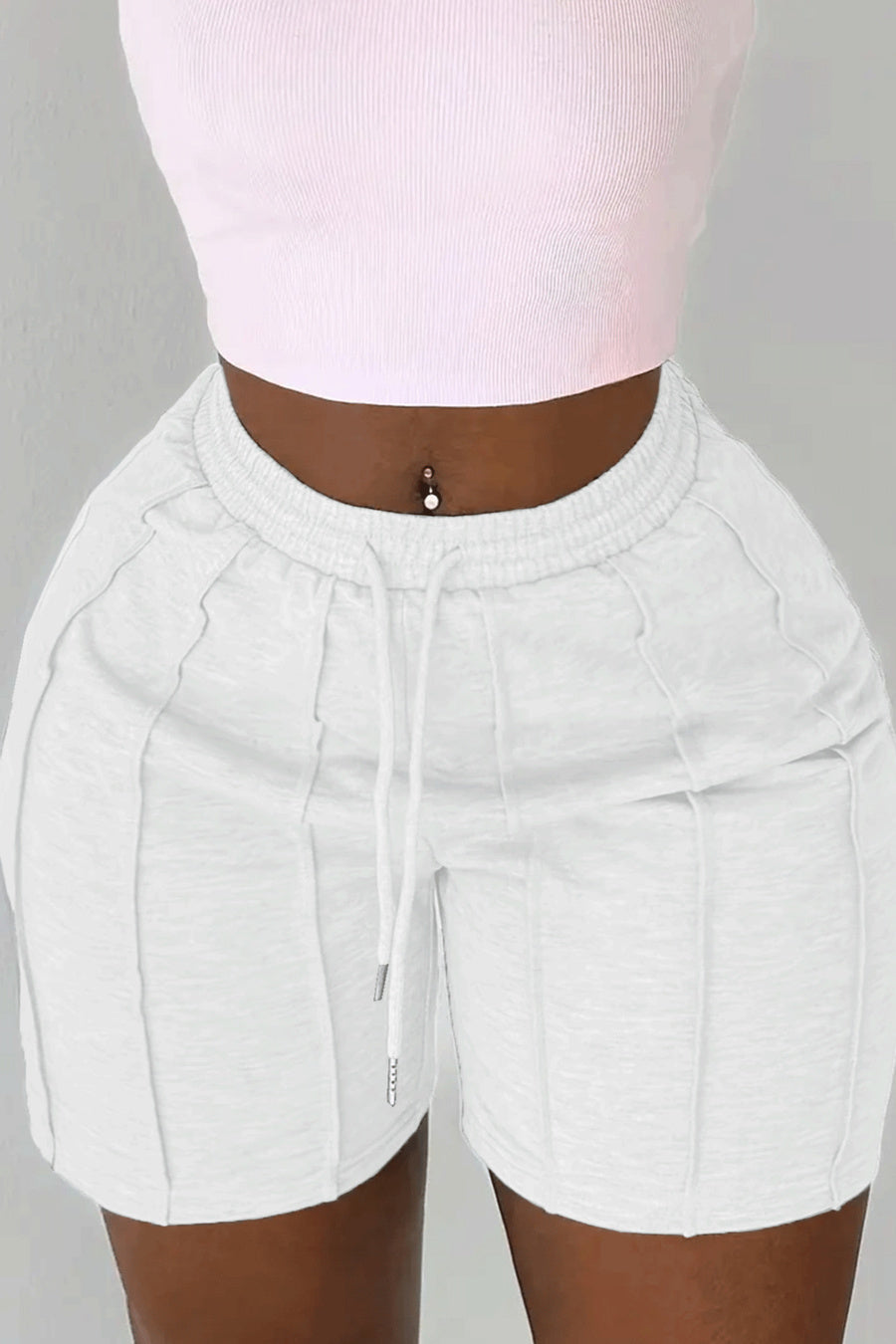 Casual slight stretch solid color slim drawstring shorts
