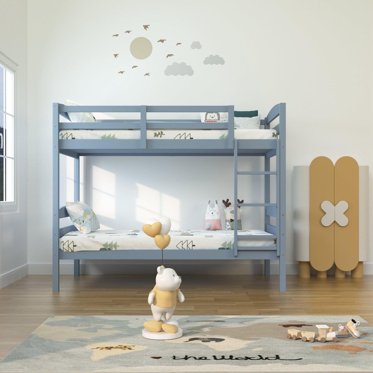 Transitional Solid Hardwood Twin over Twin Bunk Bed, Patented Insert & Lock Joint for Extra Safety for Kids