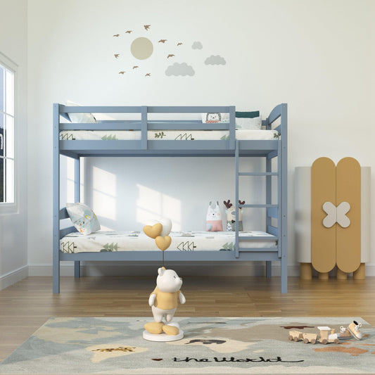 Transitional Solid Hardwood Twin over Twin Bunk Bed, Patented Insert & Lock Joint for Extra Safety for Kids