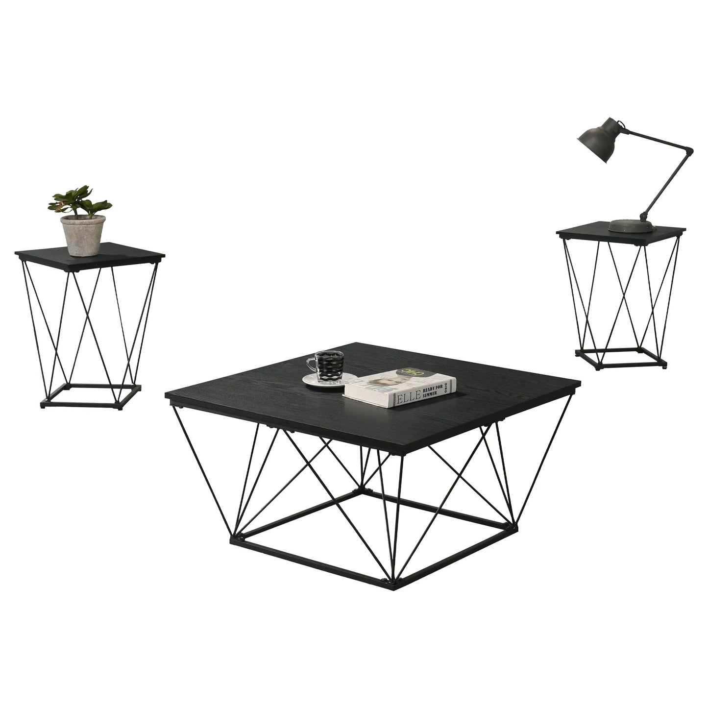 Whetstone 31.5" 3-Piece Coffee Table Set with Angular & Geometric Metal Base