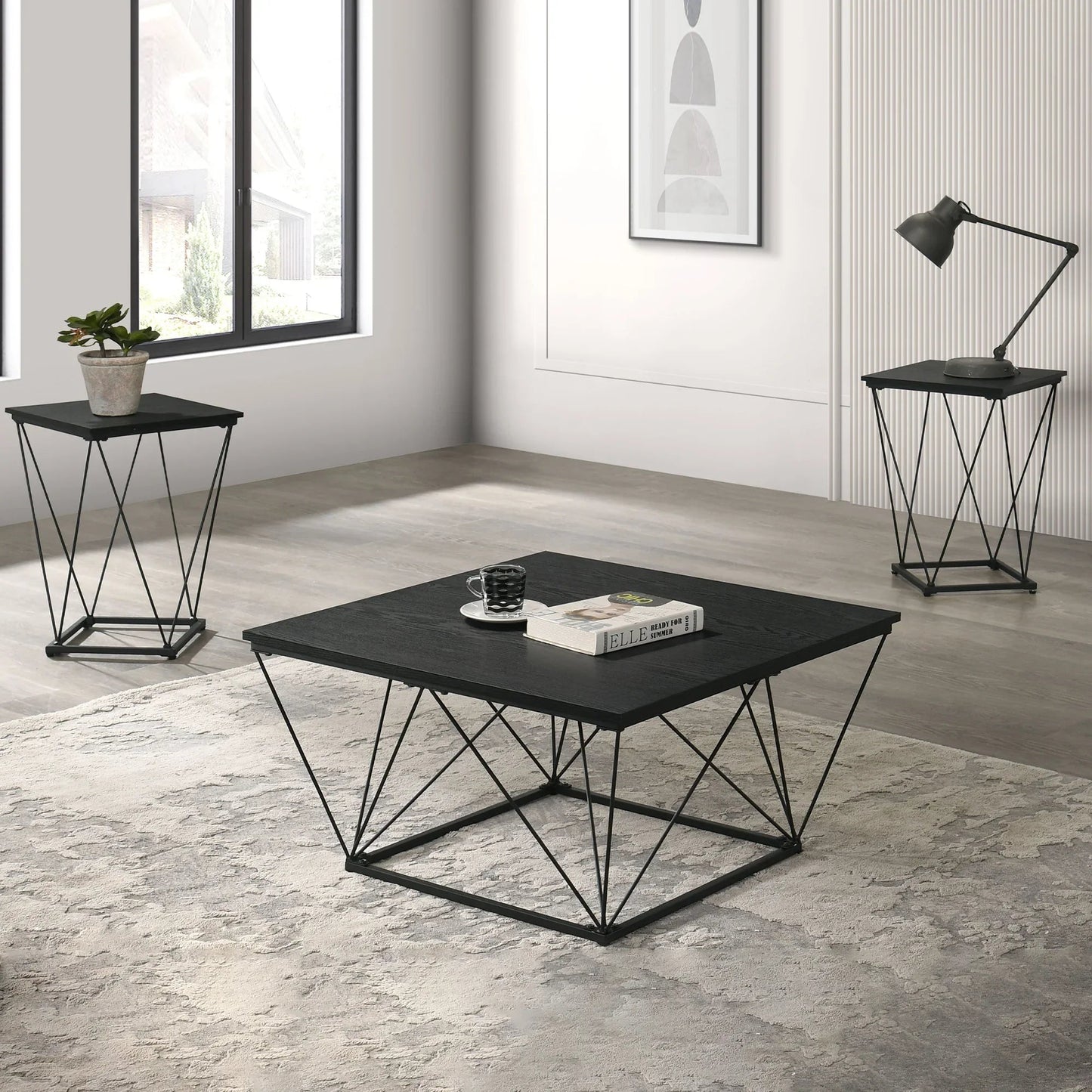 Whetstone 31.5" 3-Piece Coffee Table Set with Angular & Geometric Metal Base