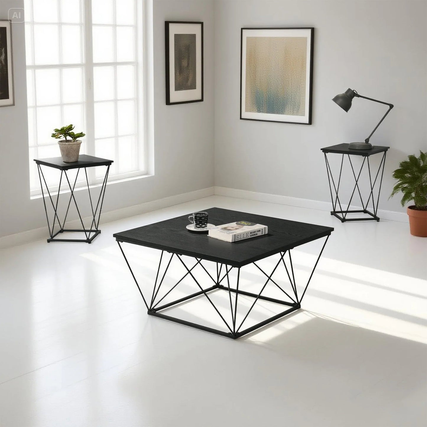 Whetstone 31.5" 3-Piece Coffee Table Set with Angular & Geometric Metal Base
