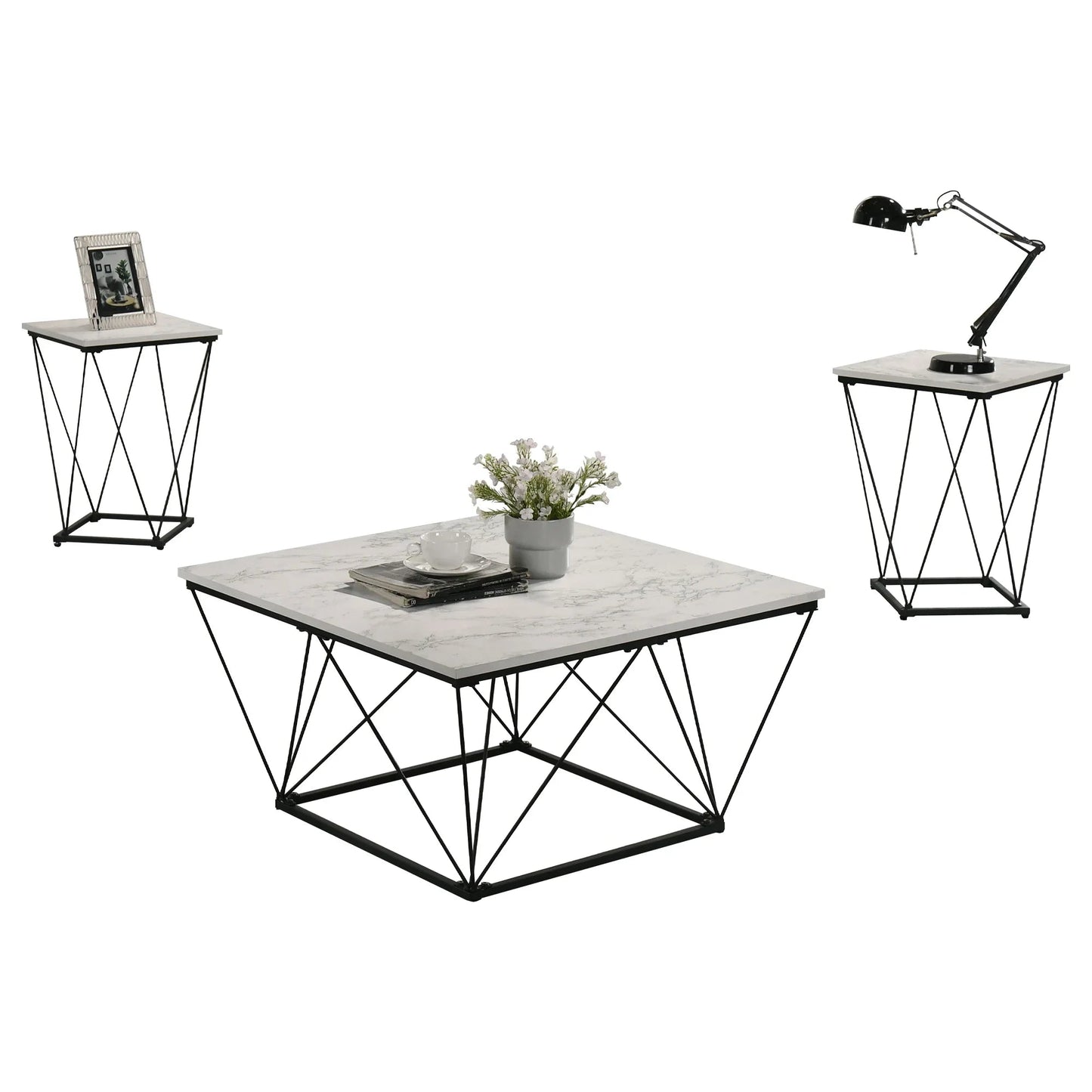 Whetstone 31.5" 3-Piece Coffee Table Set with Angular & Geometric Metal Base