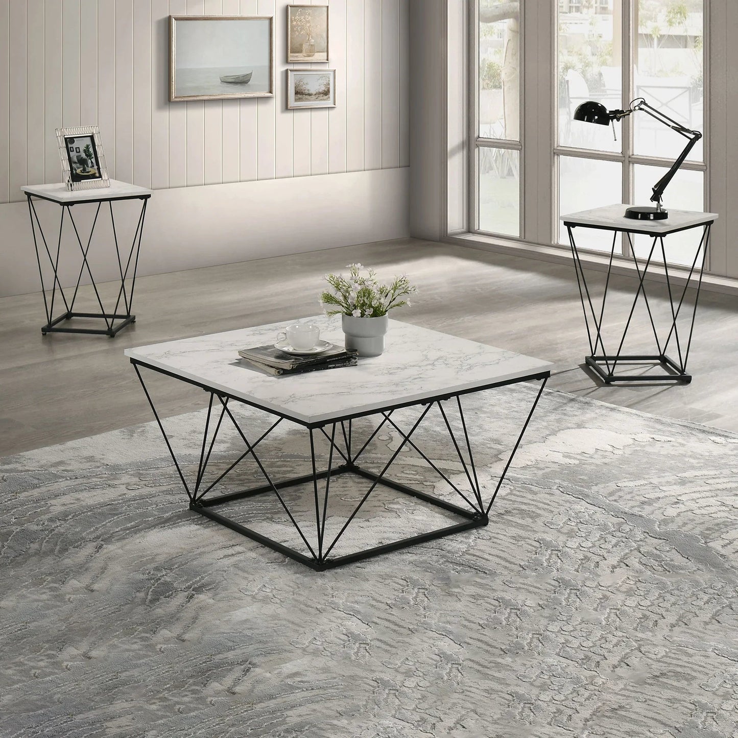 Whetstone 31.5" 3-Piece Coffee Table Set with Angular & Geometric Metal Base