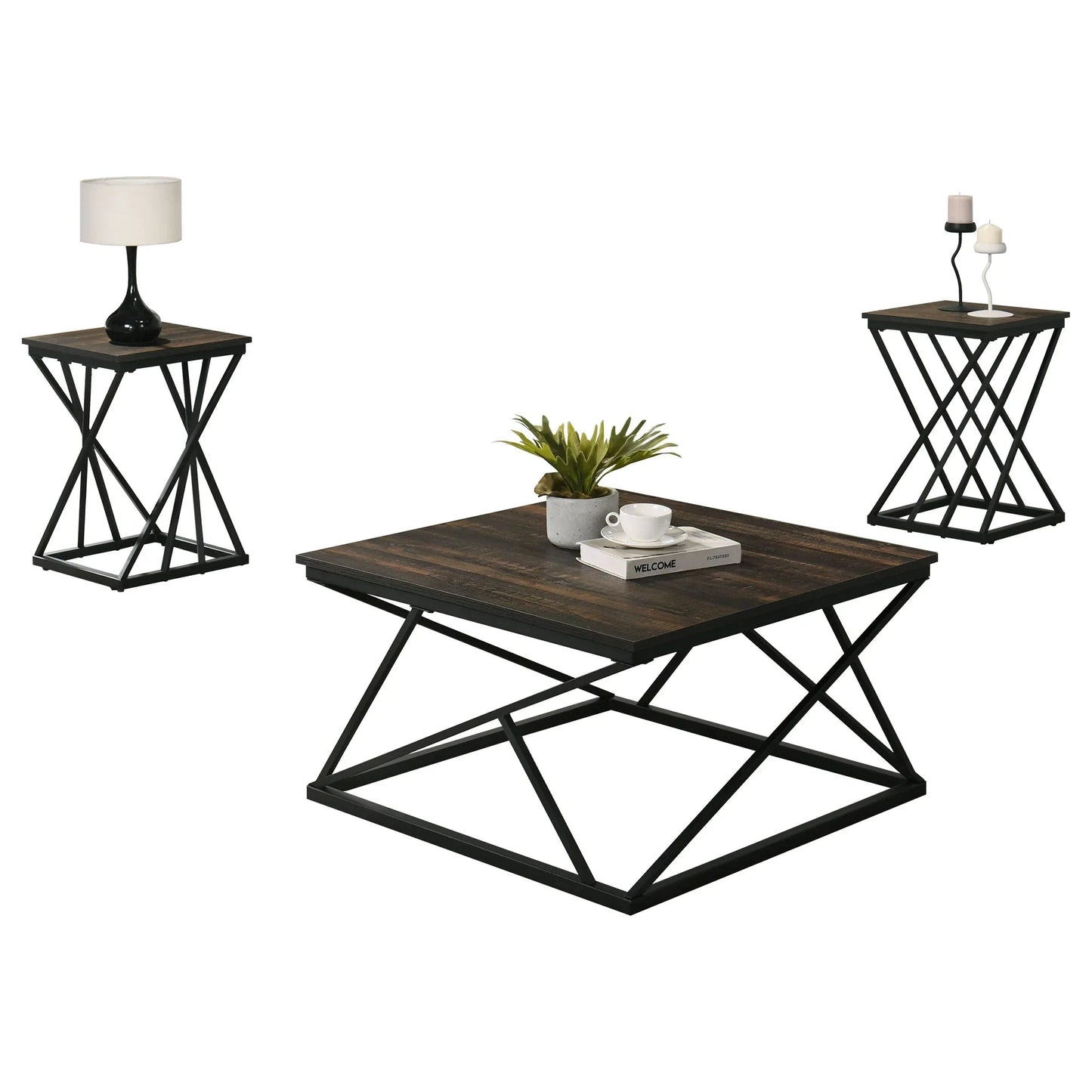 Borup Rustic 31.5" 3-Piece Coffee Table Set with Decorative Wrought Metal Side