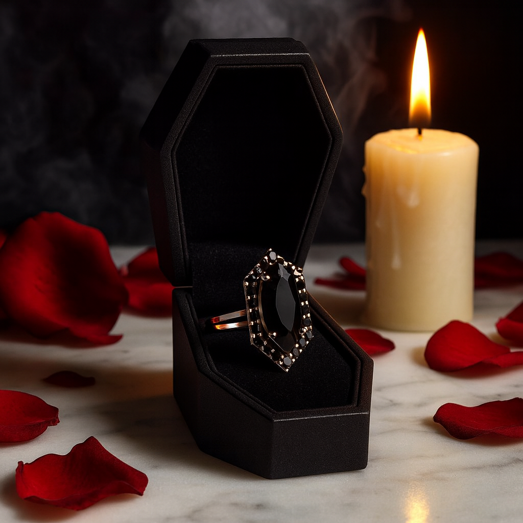 Fate- 1 Carat Black Diamond Victorian Gothic Ring