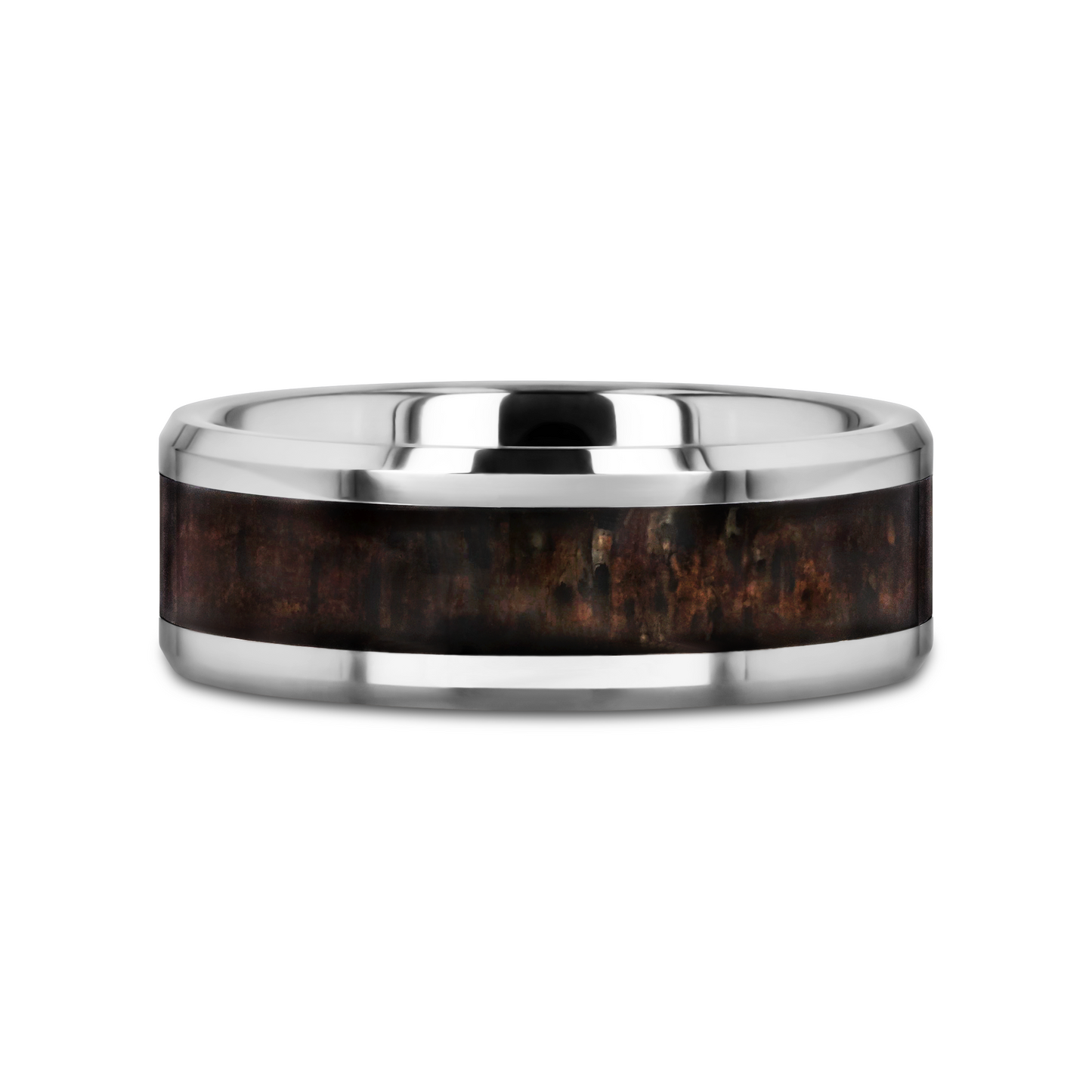 FAWN Beveled Tungsten Carbide Polished Men's Wedding Band with Dark Antler Inlay - 8mm