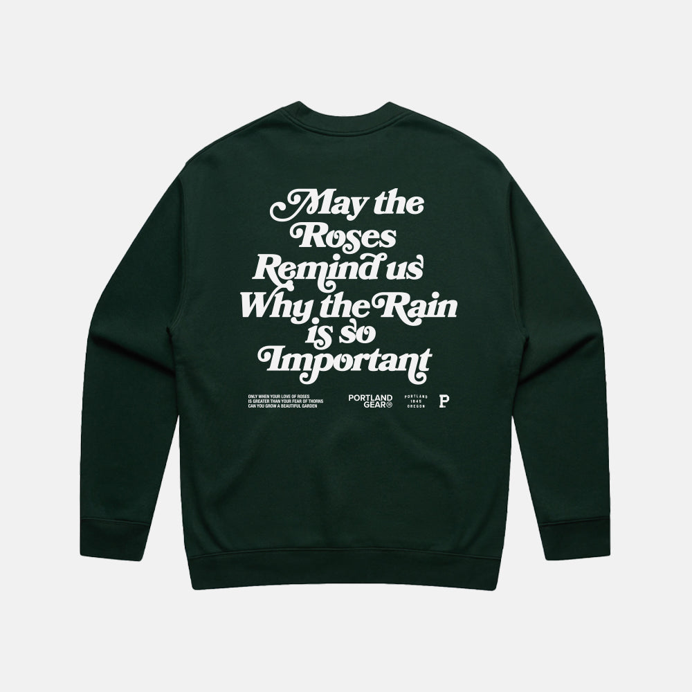 Sueded Slogan Crewneck - Pine Green