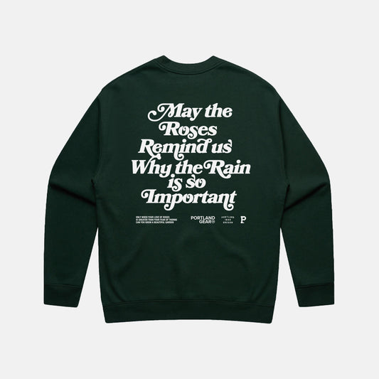 Sueded Slogan Crewneck - Pine Green