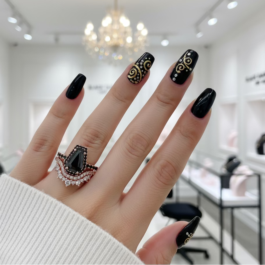 Best Love Rings- Rare Coffin Cut Diamond 14k Gold Gothic Ring Set