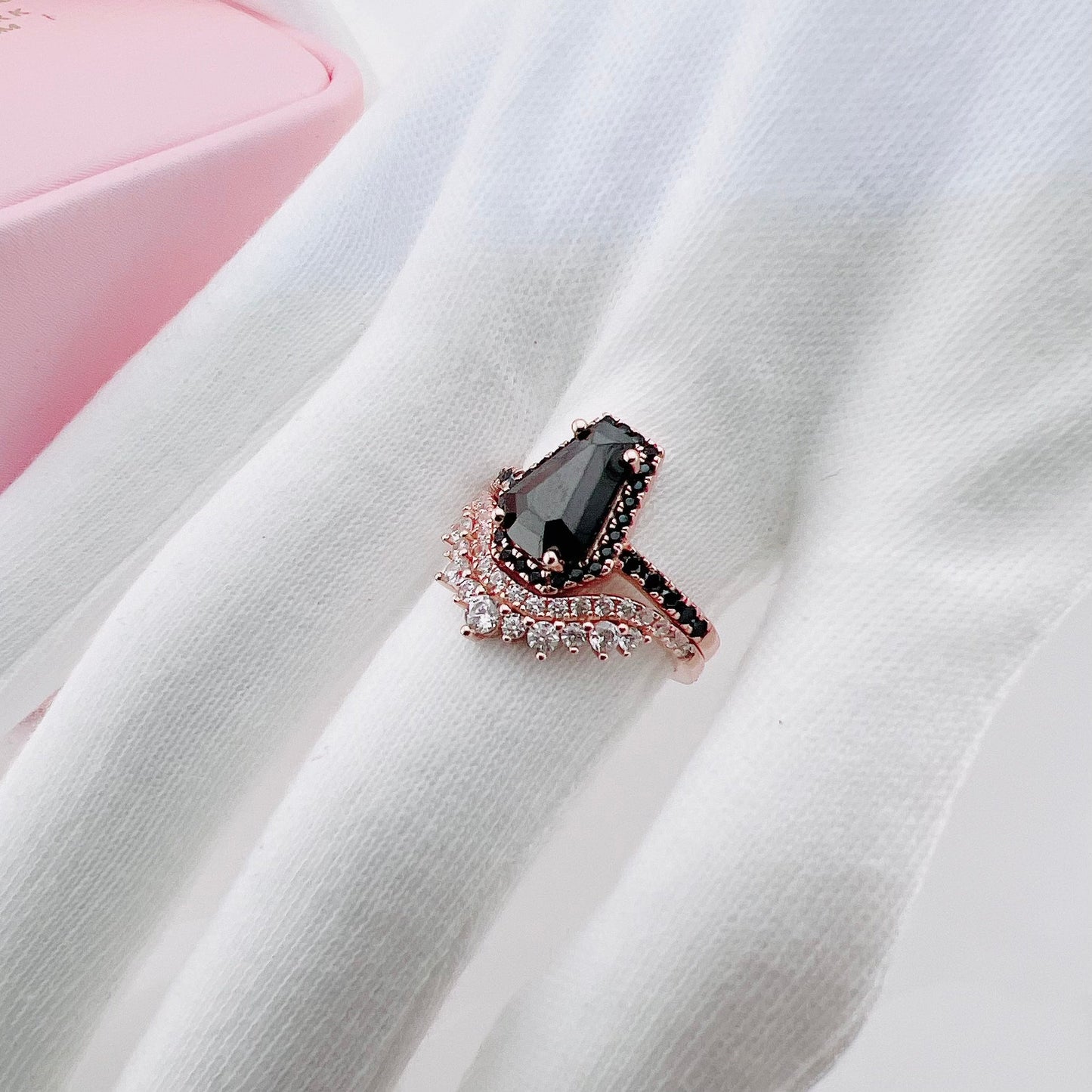 Best Love Rings- Rare Coffin Cut Diamond 14K Gold Gothic Ring Set