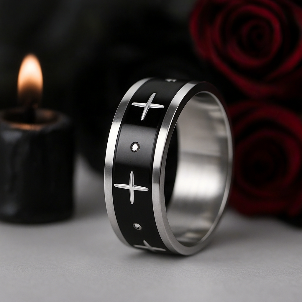 Gothic Two Tone Cross Men's Ring Band