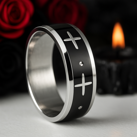 Gothic Two Tone Cross Men's Ring Band