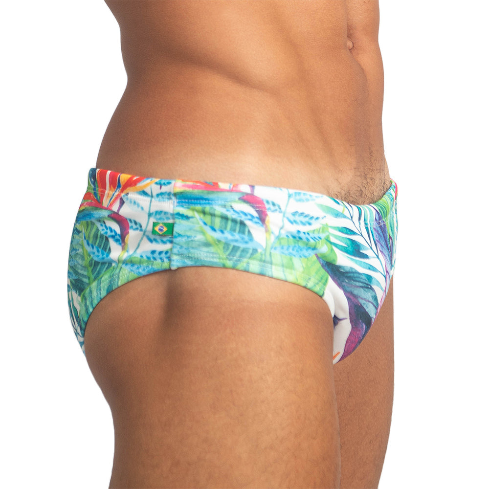 Paraíso Floral Print Men's Designer Swimwear - Men's Swimming Sunga