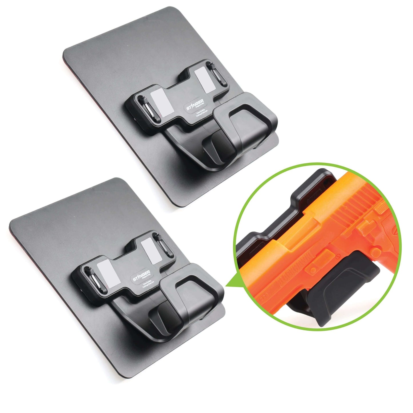 Stinger Magnetic Gun Mount w/ Safety Trigger Guard Protection, w/ Sticky Pad Non-Drill Solution (Black 2-Pack)