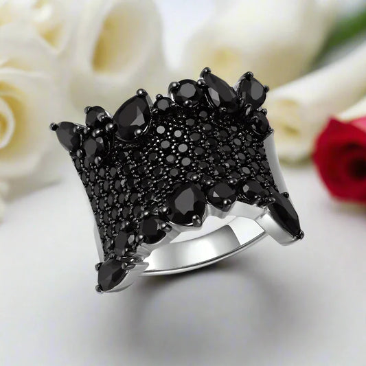 Gothic Natural Black Spinel Gemstone Ring