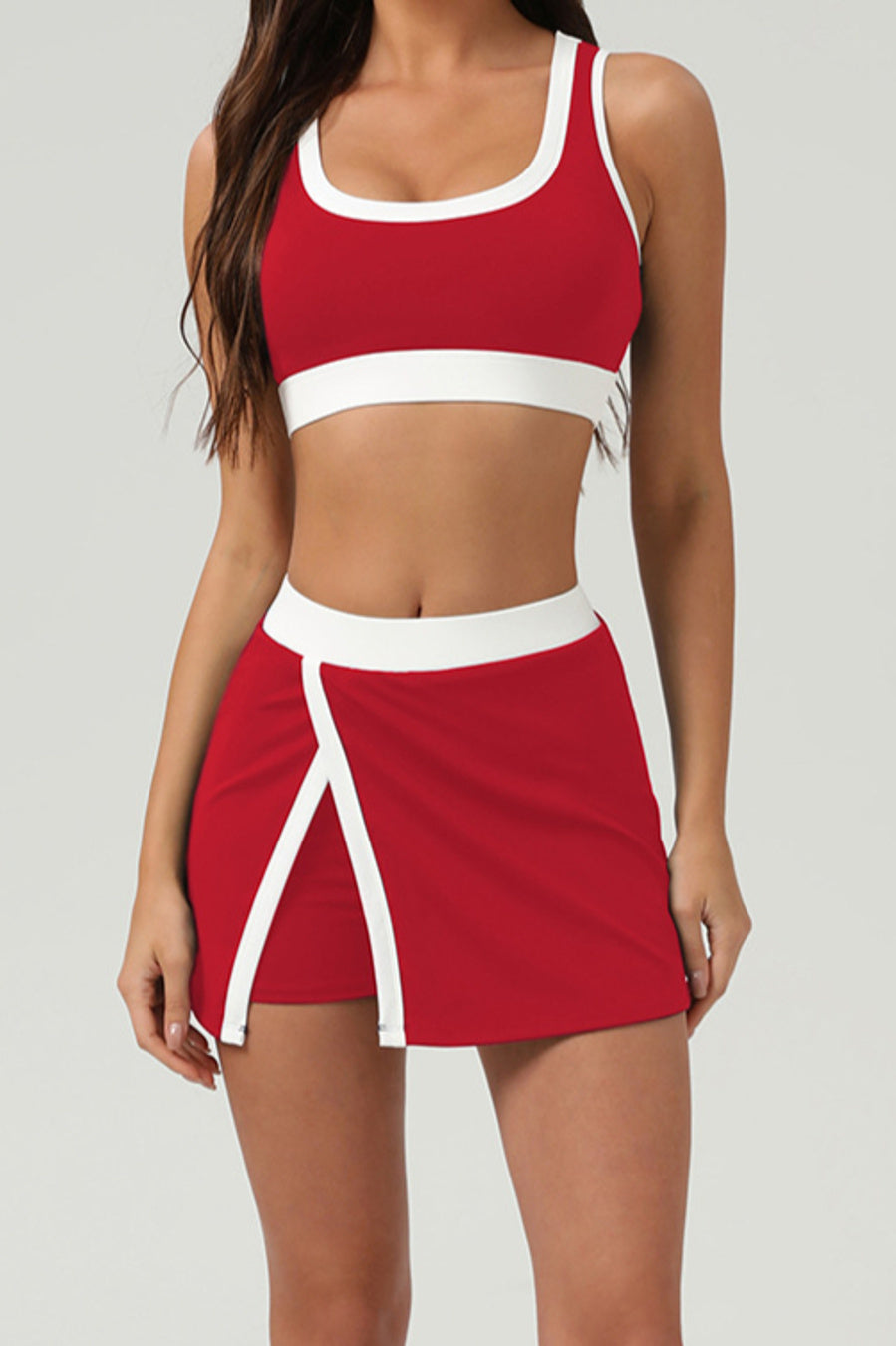 Sports high stretch 3 colors contrast color padded yoga skort sets