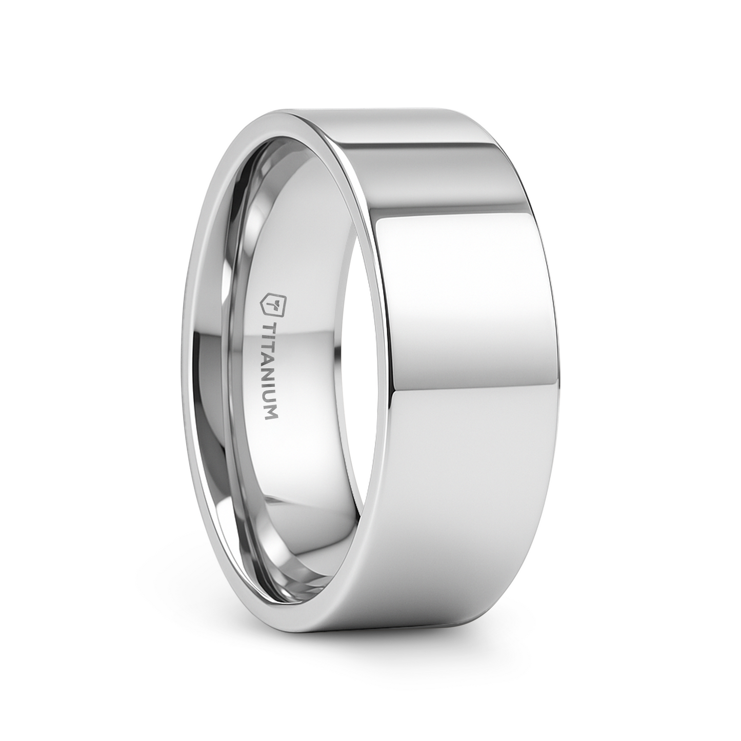 HARDY Polished Finish Flat Style Men’s Titanium Wedding Ring - 6mm & 8mm