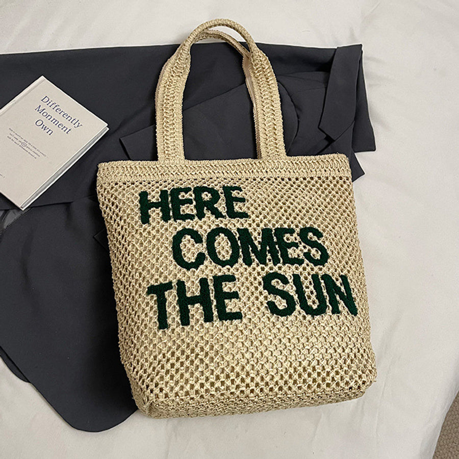 Stylish new letter embroidery weave straw beach shoulder bag