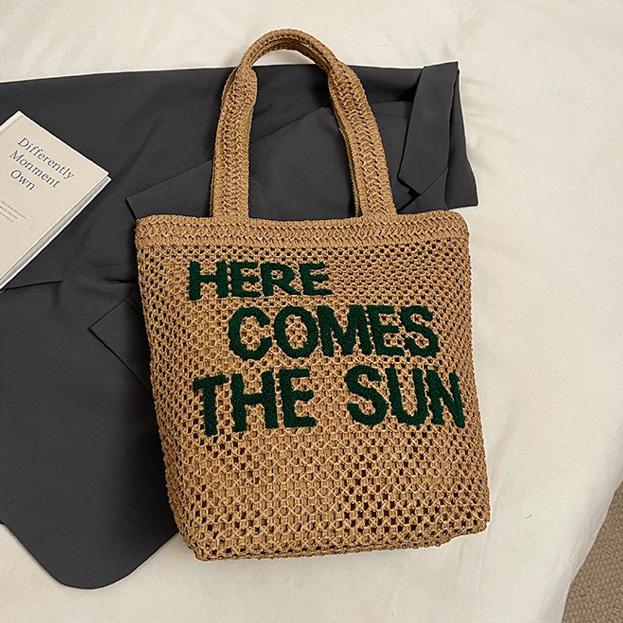 Stylish new letter embroidery weave straw beach shoulder bag