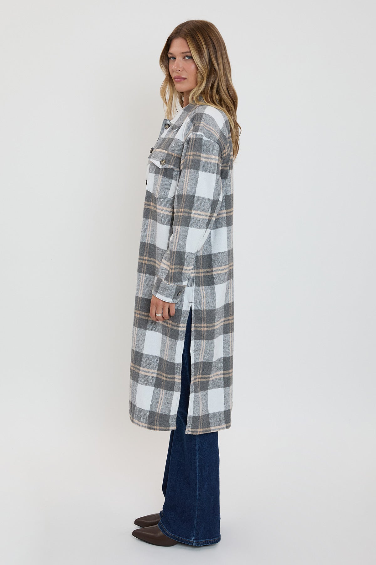 Women's Plaid Shacket Long Duster