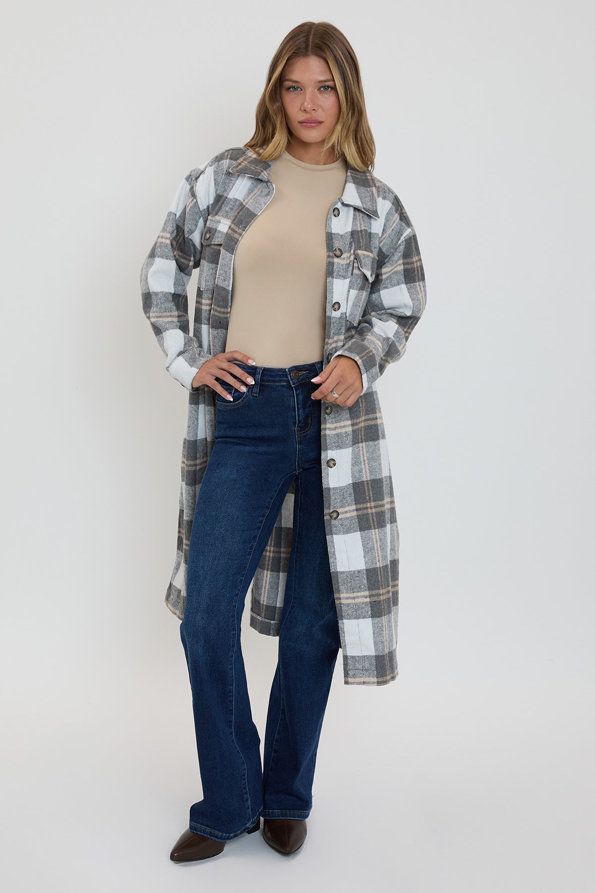 Women's Plaid Shacket Long Duster