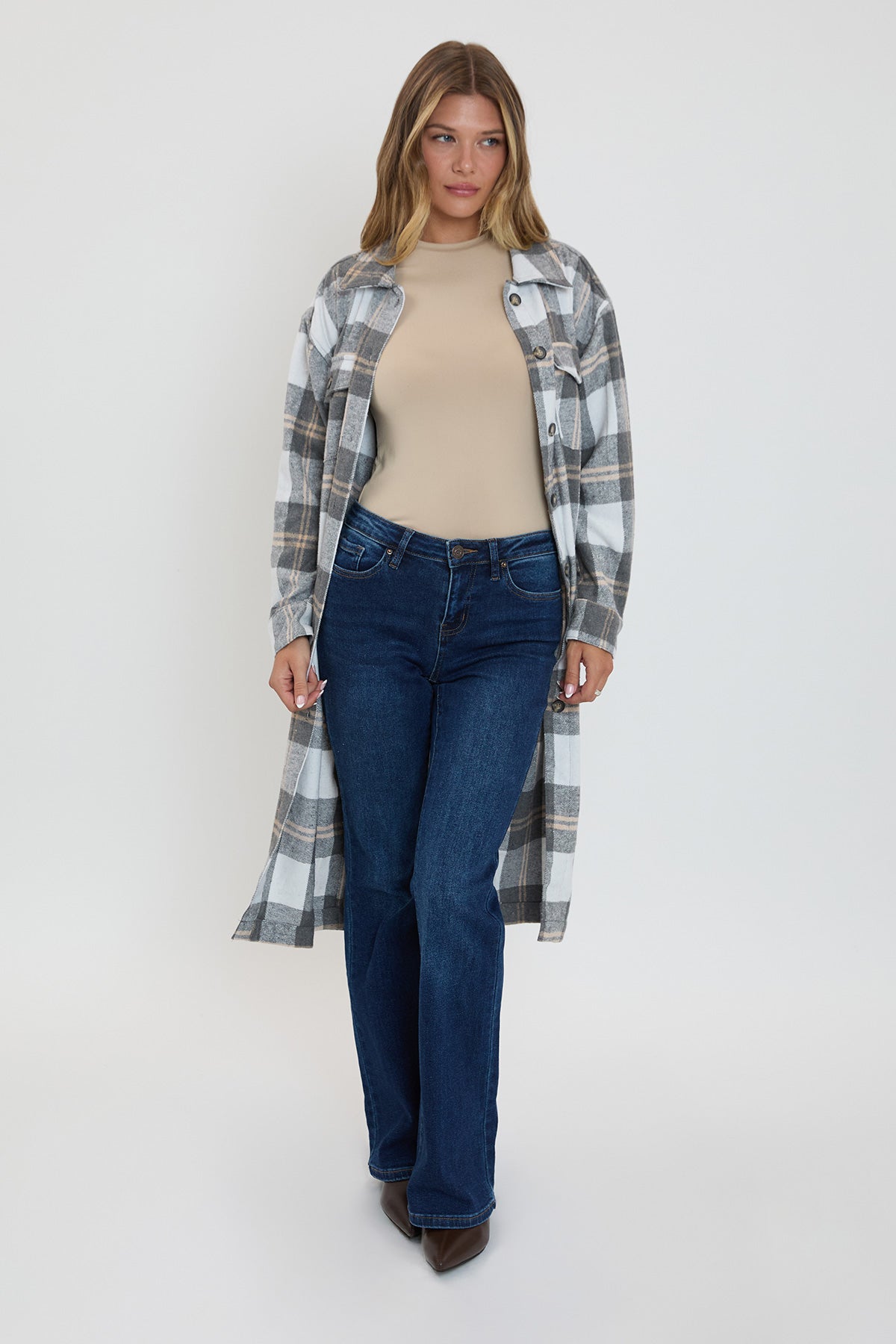 Women's Plaid Shacket Long Duster