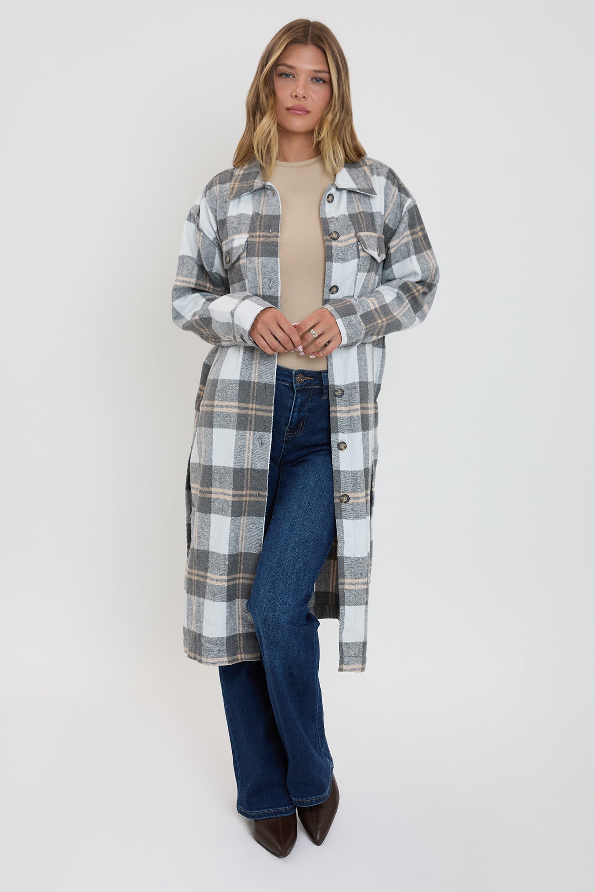 Women's Plaid Shacket Long Duster