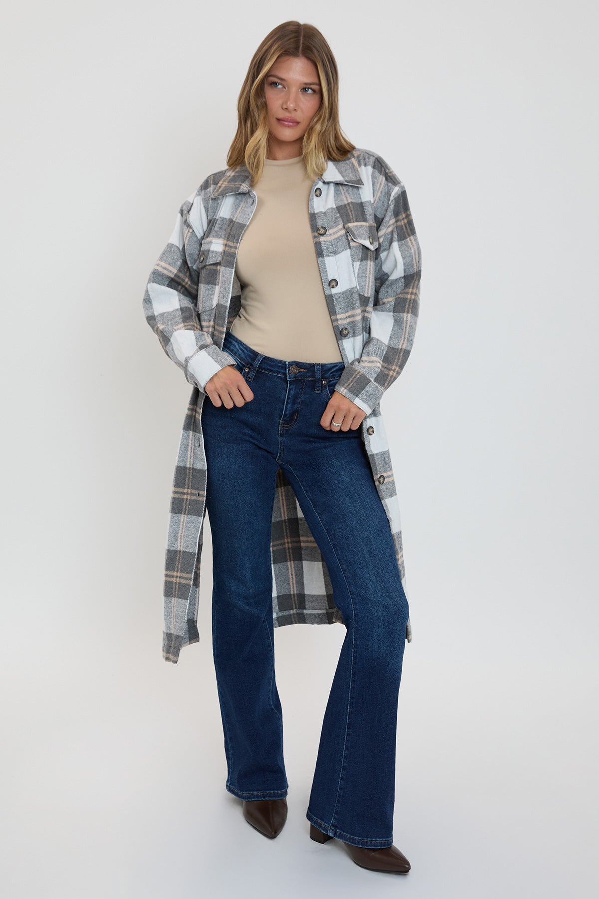 Women's Plaid Shacket Long Duster