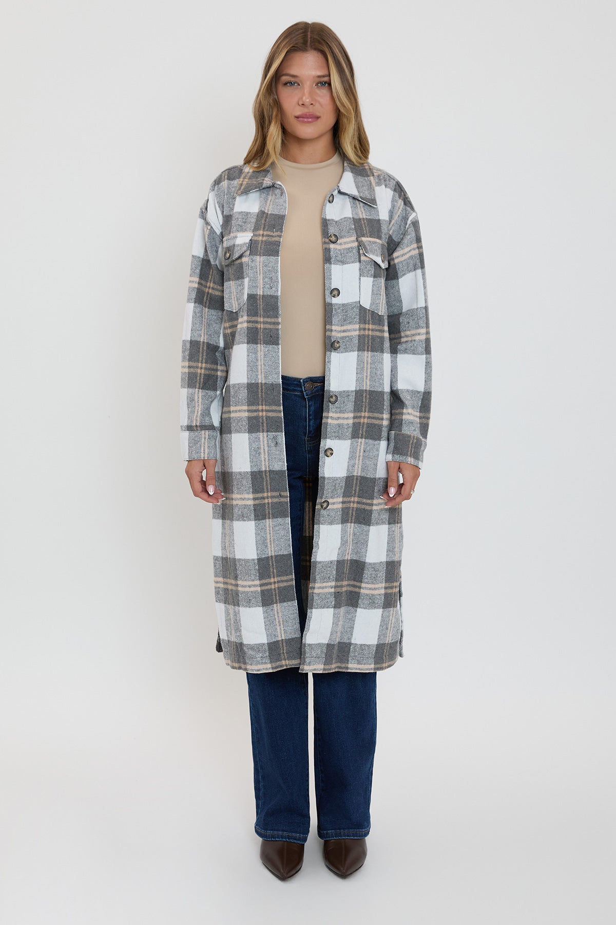 Women's Plaid Shacket Long Duster