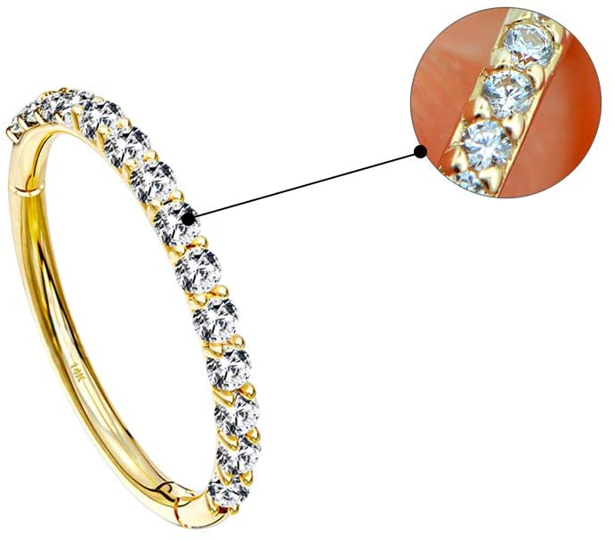 14K Gold CZ Segment Daith Hoop