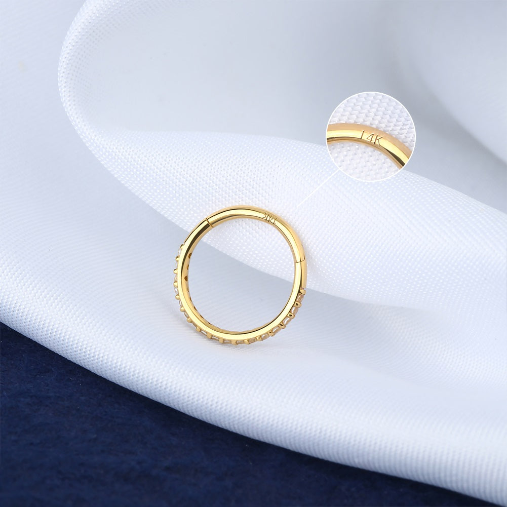 14K Gold CZ Segment Daith Hoop