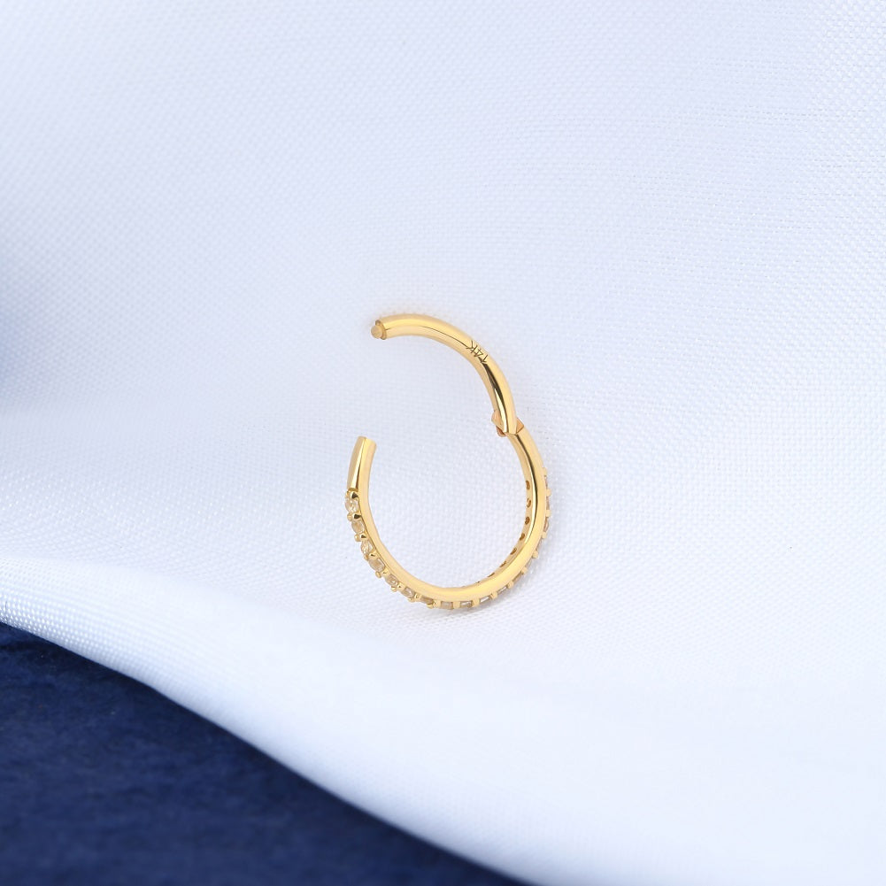 14K Gold CZ Segment Daith Hoop