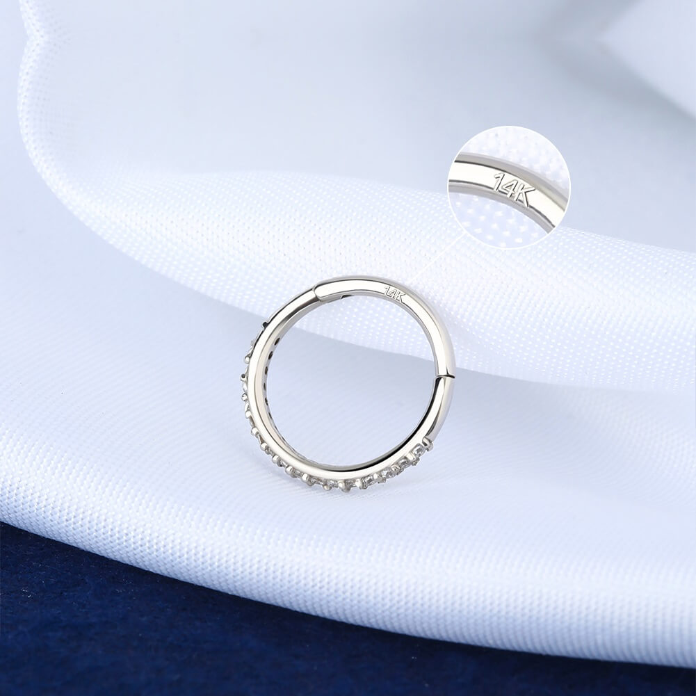 14K White Gold CZ Segment Cartilage Earrings