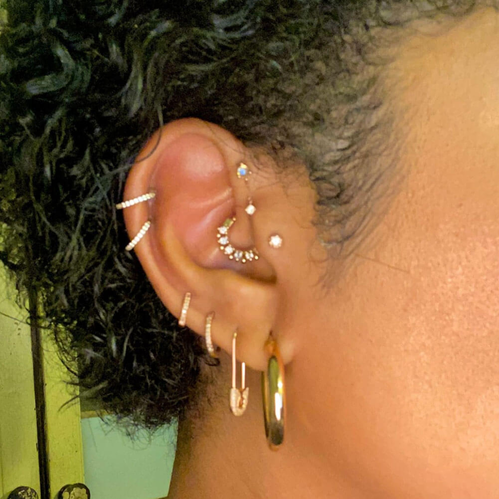 14K Gold CZ Segment Daith Hoop