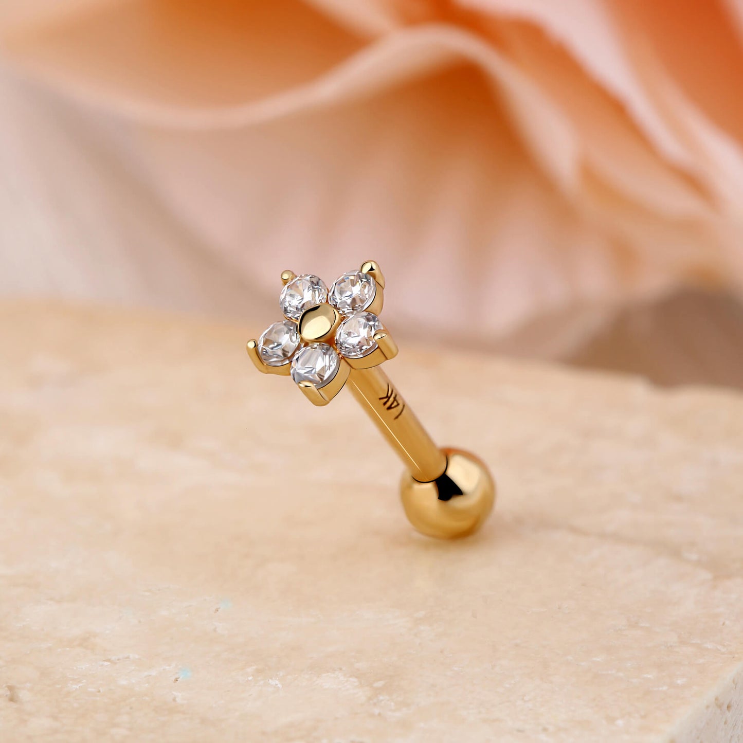 14K Gold CZ Flower Cartilage Earring