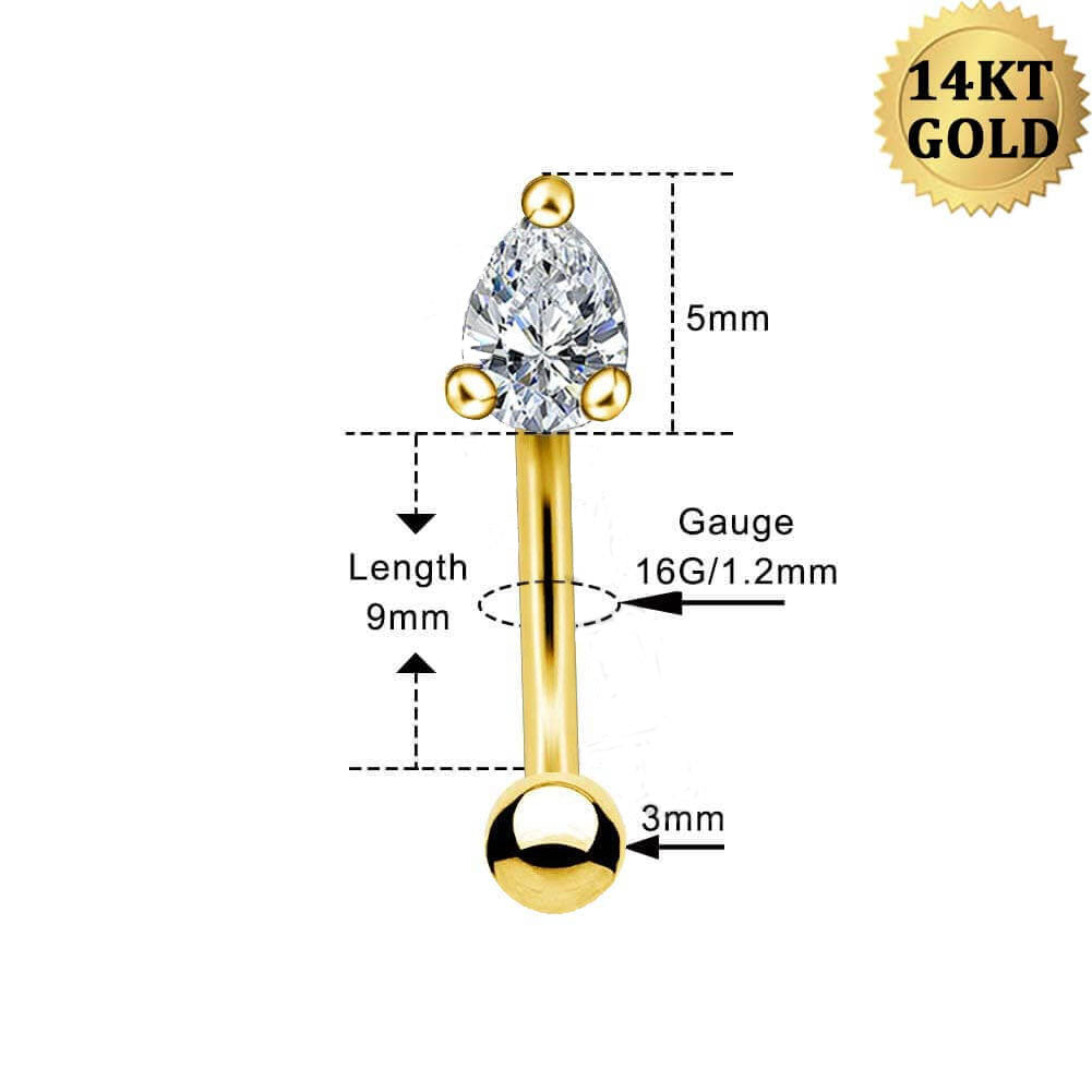 14K Gold Waterdrop CZ Rook Earring