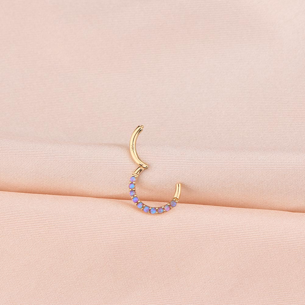14K Gold Purple Opal Daith Earring
