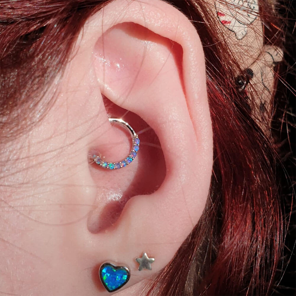 14K Gold Purple Opal Daith Earring