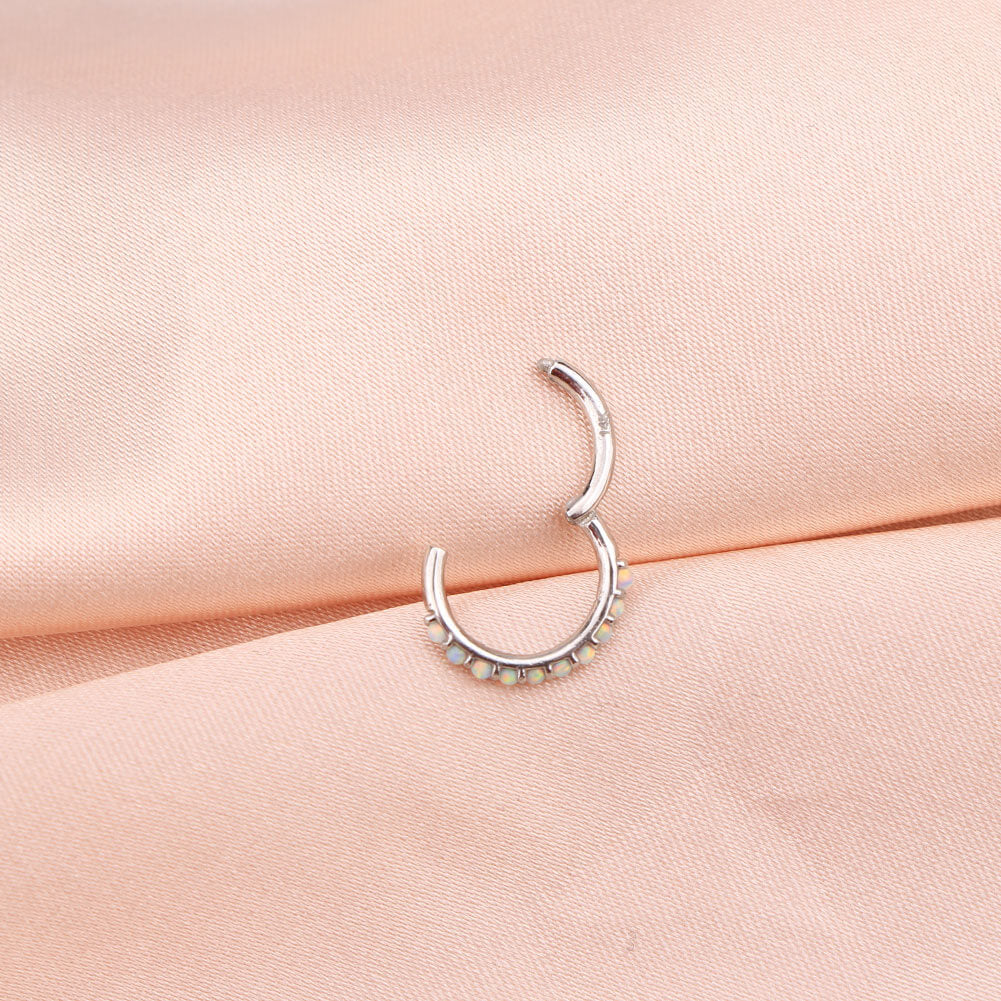 14K White Gold Opal Segment Helix Hoop